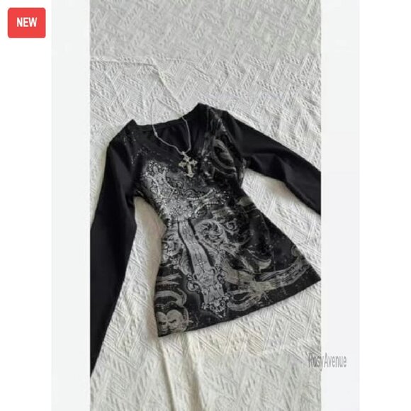 Vintage Graphic Long Sleeve Tee Y2K Grunge Streetwear Top - Picture 4 of 6